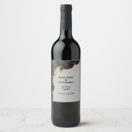 Jubileum Wijnlabel zwart Floral Weddenschap Wijn Etiket