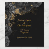 Jubileum Wijnlabel zwart Floral Weddenschap Wijn Etiket (Enkel label)
