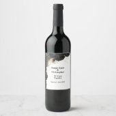 Jubileum Wijnlabel zwart Floral Weddenschap Wijn Etiket (Voorkant)