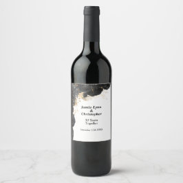 Jubileum Wijnlabel zwart Floral Weddenschap Wijn Etiket