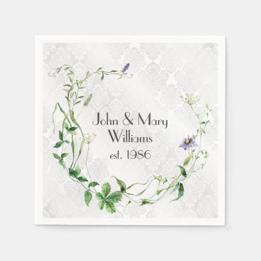 Jubileum Wildflower krans op Damask Servet (Voorkant)