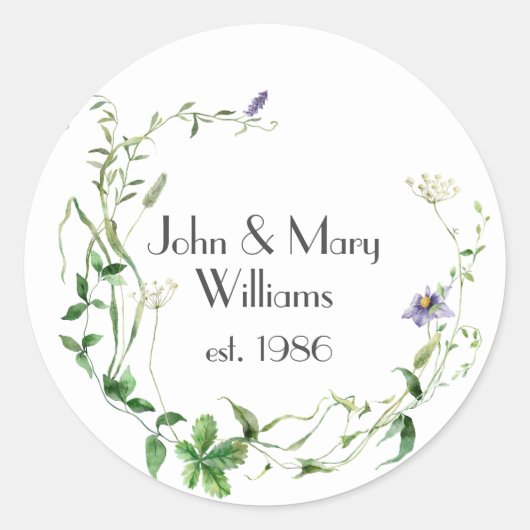 Jubileum Wildflower krans op wit Ronde Sticker (Voorkant)