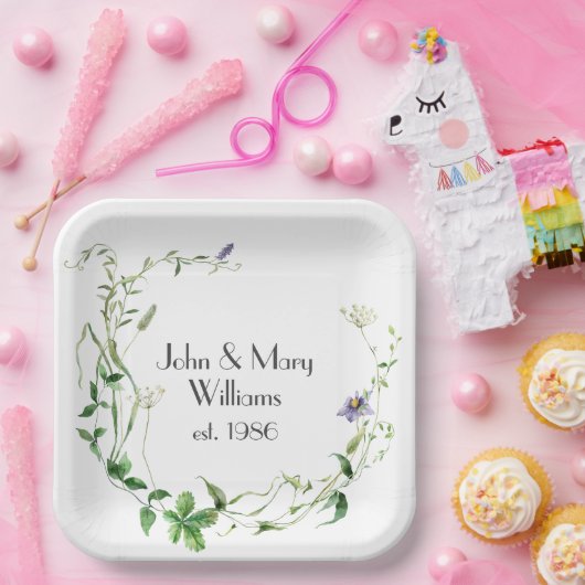 Jubileum Wildflower krans Papieren Bordje (Feest)