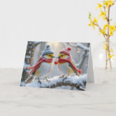 Jubileum wintervogels met rood hart kaart (Gele Bloem)