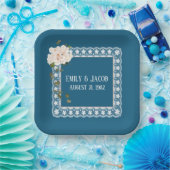 Jubileum witte kant blauw papieren bordje (Feest)