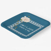 Jubileum witte kant blauw papieren bordje (Gebogen)