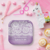 Jubileum witte rand op Paars papier Papieren Bordje (Feest)