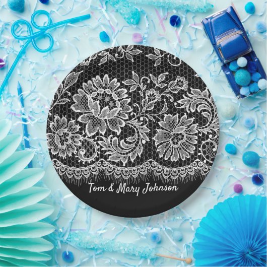 Jubileum witte rand zwart papieren bordje (Feest)