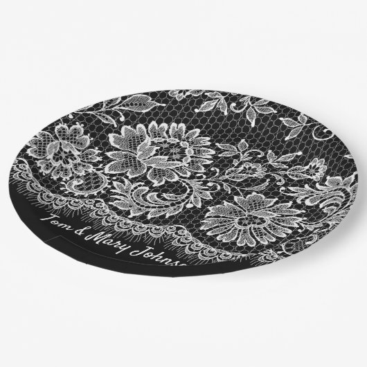 Jubileum witte rand zwart papieren bordje (Gekanteld)