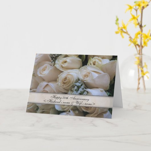 Jubileum witte rozen () kaart (Gele Bloem)