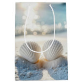 Jubileum witte zeeschelpen in wit zand medium cadeauzakje (Voorkant)