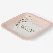 Jubileum witte zijde op perzikroze papieren bordje (Gebogen)