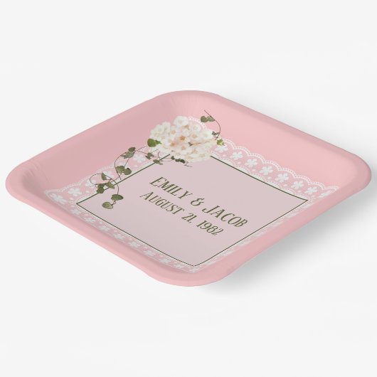 Jubileum witte zijde op zwart papieren bordje (Gebogen)