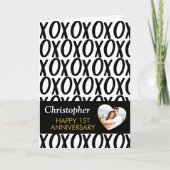 Jubileum XOXO Hugs Kisses Black White Foto Kaart (Voorkant)