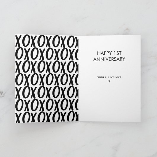 Jubileum XOXO Hugs Kisses Black White Foto Kaart (Binnen)