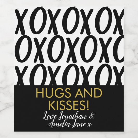 Jubileum XOXO Hugs Kisses Black White Wijn Etiket (Enkel label)