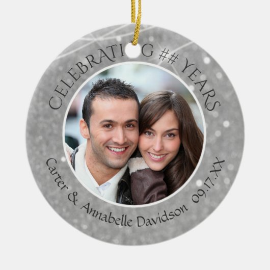Jubileum | Zilveren Sparkle Photo Keramisch Ornament (Voorkant)