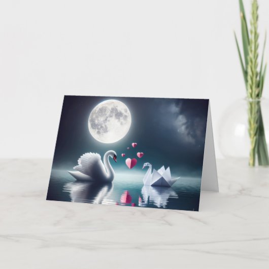 Jubileum zwaan met origami vogel kaart (Voorkant)