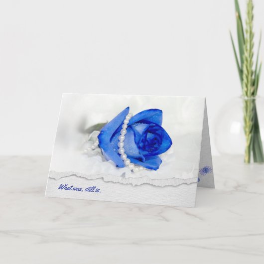 jubileumblauw roos en parels op wit kaart (Voorkant)