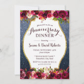 Jubileumdiner Bourgondische Bloem Navyblauw Kaart (Voorkant)