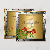 Jubileumfeest Goud Rode Roos Bloemig Kaart (Voorkant / Achterkant)