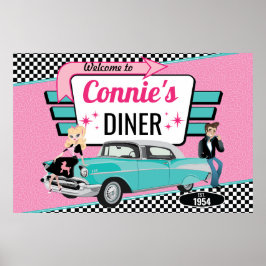 Jubileumfeest in jaren 50 Diner Retro Auto Sock Ho Poster