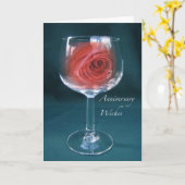 Jubileumwensen, met roos in wijnglas kaart (Gele Bloem)