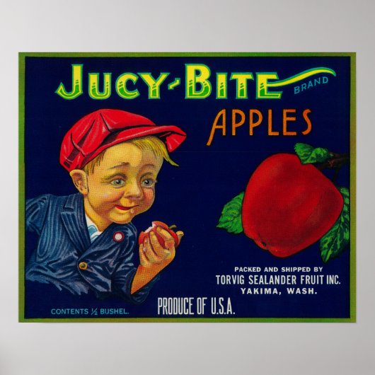 Jucy Bite Apple Crate LabelYakima, WA Poster (Voorkant)