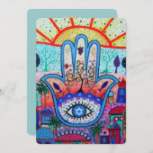 JUDAIC HAMSA BAT BAR MITZVAH INVITATIE KAART (Voorkant / Achterkant)