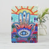 JUDAIC HAMSA BAT BAR MITZVAH INVITATIE KAART (Staand voorkant)