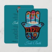 JUDAIC HAMSA BAT BAR MITZVAH INVITATIE KAART (Voorkant / Achterkant)