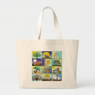 Judaica 12 Israëlische kunstpanelen Grote Tote Bag