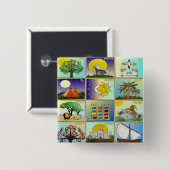 Judaica 12 Israëlische kunstpanelen Vierkante Button 5,1 Cm (Voorkant /achterkant)