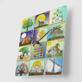 Judaica 12 Israëlische kunstpanelen Vierkante Klok (Hoek)