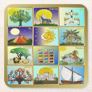 Judaica 12 Israëlische stammen maken kunst Kartonnen Onderzetters