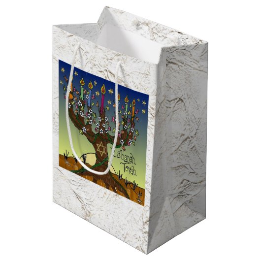 Judaica 12 stammen van Israel Art Panels Gift Bag Medium Cadeauzakje (Voorkant Gekanteld)