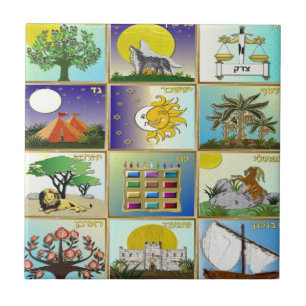 Judaica 12 stammen van Israël Kunst Tegeltje