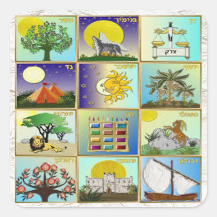 Judaica 12 Stammen Van Israël Kunstpanelen Vierkante Sticker