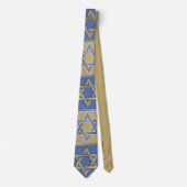 Judaica Blauwe Gouden Davidster Print Stropdas (Voorkant)