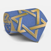 Judaica Blauwe Gouden Davidster Print Stropdas (Opgerold)