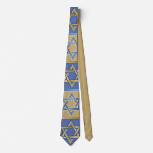 Judaica Blue Gold Star van David Print Stropdas (Voorkant)