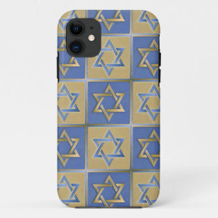Judaica Davidster Metaal Goud Blauw Case-Mate iPhone Case