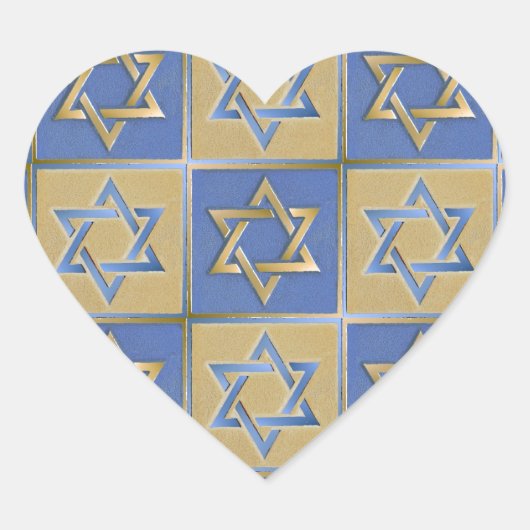 Judaica Davidster Metaal Goud Blauw Hart Sticker (Voorkant)