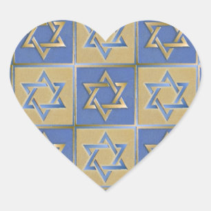 Judaica Davidster Metaal Goud Blauw Hart Sticker