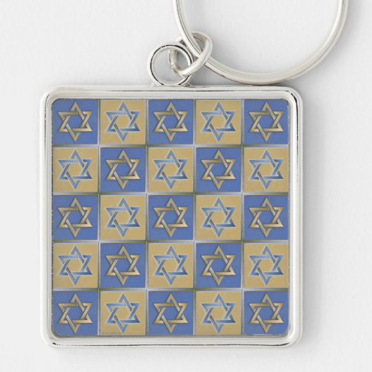 Judaica Davidster Metaal Goud Blauw Sleutelhanger (Voorkant)