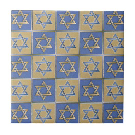 Judaica Davidster Metaal Goud Blauw Tegeltje (Voorkant)