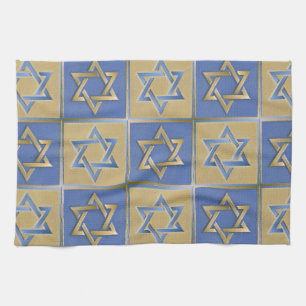 Judaica Davidster Metaal Goud Blauw Theedoek