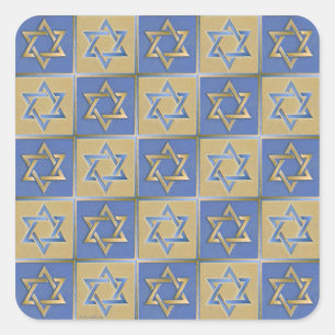 Judaica Davidster Metaal Goud Blauw Vierkante Sticker