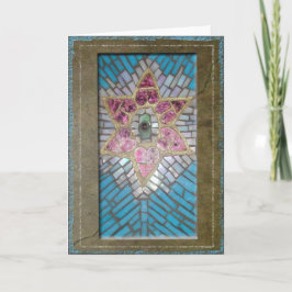 Judaica: Glas in lood Mozaïek Harten Ster van Davi Kaart