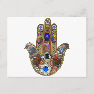 Judaica Hamsa Harten Bloemen Opal Kunstprint Briefkaart